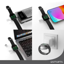 4smarts Cargador Inalámbrico MFi Carga Rápida para Apple Watch Series 1-9/SE/Ultra/Ultra 2 y AirPods, QI2, USB, Plata