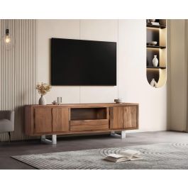 Giner y Colomer Mueble TV Acacia Natural con Metal Plateado 4 Puertas 1 Cajón