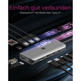 ICY BOX IB-DK4061-CPD USB-C 12-en-1 Docking Station con Power Delivery 100W para Windows, Mac, ChromeOS - Gris