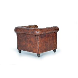 Giner y Colomer Sillón Chester en Piel Marrón con Metal, 70x96x82 cm