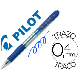 Pilot Bolígrafo Super Grip Retractil Azul Tinta Base de Aceite Punta 1mm Trazo 0.4mm