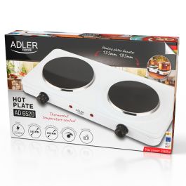 Adler Cocina Eléctrica 2 Fuegos 2500W Blanca 46 x 26,5 x 7 cm con 5 Niveles de Calor Placas ø185, ø155 mm Carcasa Acero Potente Eficiente