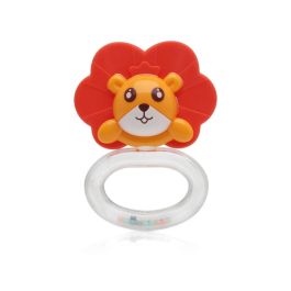 KioKids Mordedor Sonajero León de Silicona Naranja para Alivio Dentición y Estimulación Sensorial Bebés +3 Meses