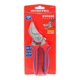 Workpro Tijeras de Poda Bypass, Corte Máx. Ø25 mm, Hojas Forjadas Cromo-Vanadio, Empuñaduras Cómodas 220 mm