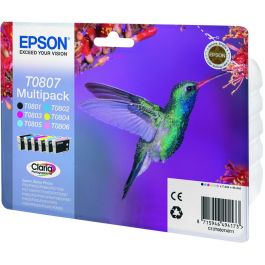 Epson T080740 C13T08074011 Multipack de Cartuchos Originales Hummingbird 6 Colores: Negro, Cian, Magenta, Amarillo