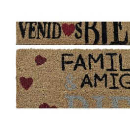 DKD Home Decor Felpudo Fibra de Coco y Goma Marron Rojo Negro 60 x 40 x 1.5 cm (2 Unidades)