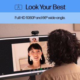 HP 53X26AA Webcam 320 Full HD 1080p con Micrófono Integrado, Gran Angular 66º, Cubierta de Privacidad, Rotación 360º, Works With Chromebook