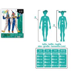 Disfraz Payaso Unisex Infantil para Niños y Niñas, Azul, Talla 10-12 Años, Temática Circo, Incluye Mono y Sombrero, Material Poliéster