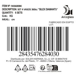 La Mediterranea Set de 4 Vasos Silex Diamants 360 cc, Ø8.6x10 cm (6 Cajas)