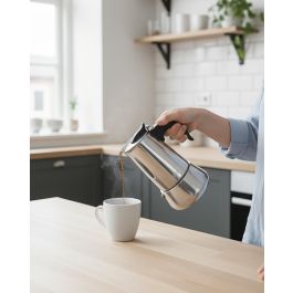 Quttin Cafetera de Inducción para 4 Servicios, 10.5 x 12.8 x 15.9 cm, Acero Inoxidable (6 Unidades)