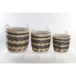 DKD Home Decor Cesta de Almacenaje Colonial de Fibra y Poliéster en Tonos Natural y Negro 38x36x38 cm - Set de 3 Cestas Decorativas Precio: 58.10178. SKU: S3028968