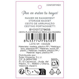 Inde Cesta Organizadora Redonda Plástico con Asa de Madera Confortime 26.7 x 26.6 x 17.7 cm