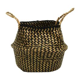 Home Deco Factory Juego De 3 Cestas Thai De Junco Bicolor Con Asas Grande: D.38 Cm; Mediana: D.32 Cm; Pequeña: D.20 Cm