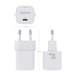Aisens ASCH-30W1P018-W Cargador de Pared GaN USB-C 30W PD Carga Rápida AI Multiprotocolo para Portátiles Móviles Tablets Blanco