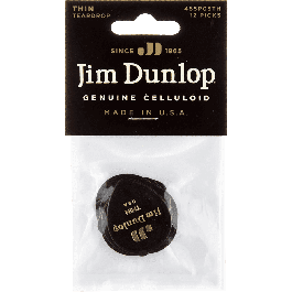 Dunlop Púas Guitarra Genuine Celluloid Teardrop Negro Thin Pack 12 Ud