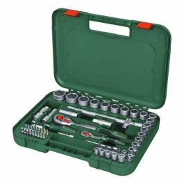 Bosch BOS4053423254150 Juego de trinquete de 57 piezas 1/4 + 1/2 con 55 accesorios de alto torque y estuche de transporte suave