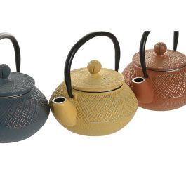 DKD Home Decor Tetera Oriental de Hierro Colado/Inox 300ml 11x11.5x12.6cm Amarilla/Naranja (3 Unidades)