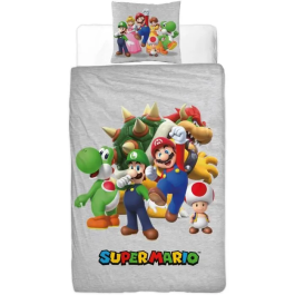 Mario Bros Juego de Cama Reversible Super Mario Microfibra 140 x 200 cm + 1 Funda de Almohada 63 x 63 cm MAR3700891712125