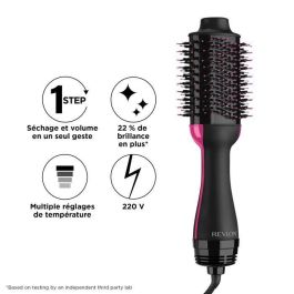 Revlon RVDR5222E Cepillo de Secado y Voluminizador 2 en 1 Iónico Cerámico, diseño ovalado para menos daño, 3 calores, Negro/Rosa