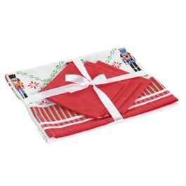 DKD Home Decor Mantel de Navidad Moderno para Mesa, 150x150 cm, Poliéster, Set de 5 piezas, Rojo, Verde y Beige