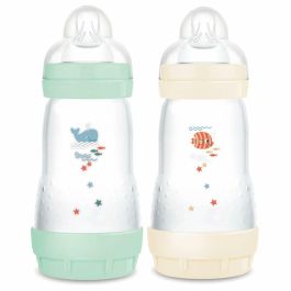 Mam MAM9001616836398 Juego de 2 Biberones Easy Start Clásico Anticólico 260ml con Tetina Flujo 2, Colores Menta y Algodón