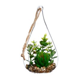 Atmosphera Jarrón de cristal colgante con planta decorativa 10x19,5cm, PVC/cristal, colores/modelos surtidos