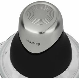 Hkoenig LEO8 Mini Picadora Eléctrica 320 W, Bol de Cristal 1 L, Cuchillas Acero Inoxidable, Negro Mate y Cromo