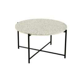 DKD Home Decor Mesa Centro Glam Desmontable de Hierro y Piedra Terrazo Negro Blanco 80x80x45 cm