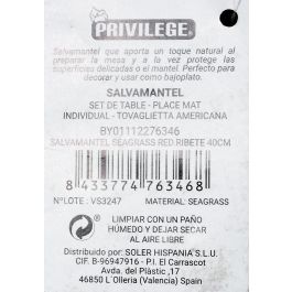 Privilege Salvamanteles Seagrass con Ribete, 40 cm (36 Unidades)