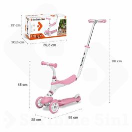 Mondo Scooter On and Go Scribble 5 en 1 plegable con 3 ruedas, manillar ajustable y freno trasero - Rosa