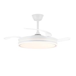 Cristalrecord Ventilador Techo LED 3CCT Evo Smart 72W 7920lm Blanco Aspas Retráctiles Ø106cm Plafón Ø48.5cm Altura 32-42cm
