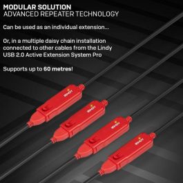 Lindy USB 2.0 Active Extension Pro Cable 12m - 480Mbps con Amplificador de Señal y Conectores de Bloqueo para Periféricos