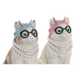 DKD Home Decor Figura Decorativa de Gato Moderno Resina Blanco Rosa 13x19.5x13.5 cm (2 Unidades)