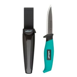 Wolfcraft Cuchillo de exterior con estuche 4086000 - Cuchilla 95 mm, Incluye funda, Verde/negro/metal