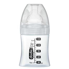 Dodie Sensation + Biberón Anticólico Paris de Vidrio 150 ml, Tetina Plana para Leche Materna, Sin BPA, Antifugas