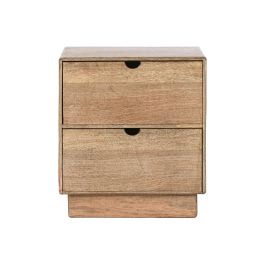 DKD Home Decor Mesita de Noche Urban Marrón de Madera de Mango con 2 Cajones 30 x 45 x 40 cm