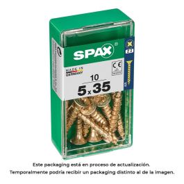 Spax 4081020500351 Tornillo para Madera Yellox Cabeza Plana 5,0x35mm, Rosca Completa, Ranura Cruz Z2, 4CUT, Caja 10 Unidades
