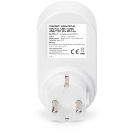 DIGITUS Adaptador Enchufe Universal con 2x USB-A Cargador de Pared para Móviles/Tablets, Gris/Blanco, Interior, IP20