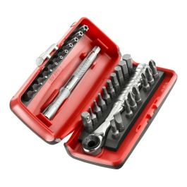 Facom Juego de 31 Herramientas: Carraca 1/4", Extensión 100mm, 28 Puntas Surtidas (Torx, Phillips, Hexagonal) con Estuche