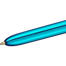 Bic Bolígrafo 4 Colores Shine Silver Cuerpo Blanco-Azul Metálico Caja 12 Ud