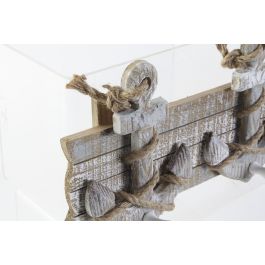 DKD Home Decor Perchero para Pared Atlantico Gris de Madera y Cuerda, con Diseño Anclas, Dimensiones 31x7x17 cm (4 Unidades)