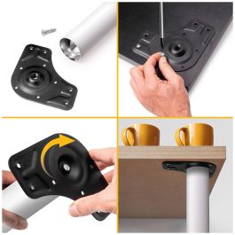 Emuca Lote de 4 patas para mesa, diámetro 60mm, H 830mm, Acero, Pintado blanco