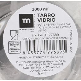 La Mediterranea Tarro de Vidrio con Tapa de Acero y Asa 2000 ml (2 L) - 13.2 x 13.4 x 18.4 cm (6 Unidades)