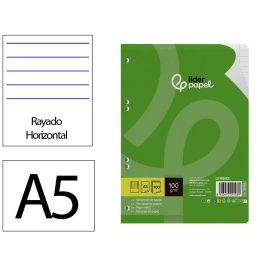 Recambio Liderpapel A5 100 H 100 gr-M2 Horizontal Doble Margen 6 Taladros