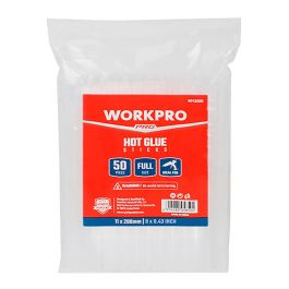 Workpro Barras de cola caliente Ø11 x 200 mm, pegamento termofusible transparente, 50 unidades