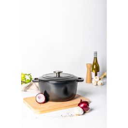 Cosy & Trendy COS5401110197133 Cacerola con Tapa Fontestic de Hierro Fundido Esmaltado Ø24 cm 4.6 L Negra Apta Inducción