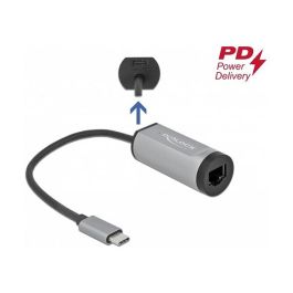 DeLOCK Adaptador USB-C a Gigabit Ethernet LAN RJ45 con Power Delivery - ST-BU - Hasta 5000 Mbps, USB 3.2 Gen 2, 15 cm, Negro/Gris