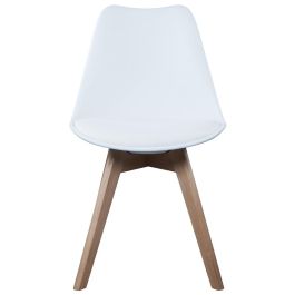 Home Deco Factory Silla Acolchada Blanca COPENHAGUE, Diseño Escandinavo Beech Tulipa Charles Eames, Patas de Madera de Haya, Asiento Acolchado