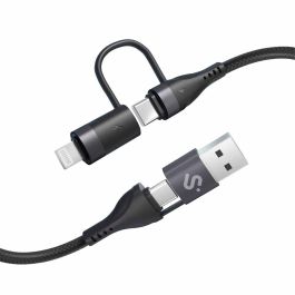 Subblim SUBCAB-4IN101 Cable USB 4 en 1 (USB-A/C a C/Lightning) Carga Rápida 60W 480Mbps 1m Negro Nylon Trenzado