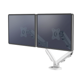Fellowes Serie Eppa Brazo para Monitor Soporte Doble Pantalla, Ajustable Altura, Normativa VESA, hasta 10 kg, hasta 32 Pulgadas, Blanco